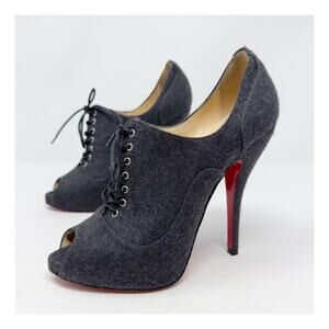 Christian Louboutin Lady Derby Flannel Lace-Up Peep Toe Heels Womens Size EU 37